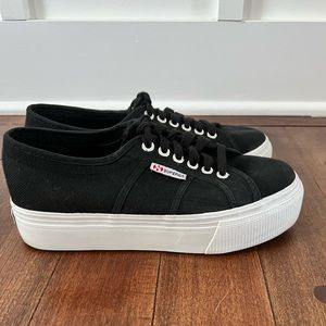 Superga Black Canvas Platform Size 8 / 39 EU